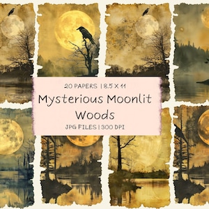 Mysterious Moonlit Woods Junk journal, Dark Fantasy Black Junk journal, Kit Halloween Digi Kit Goth Digital Paper, Collage Sheet Printable