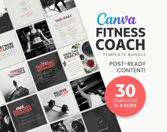 Fitness Coach, Personal Trainer, Gym, Bodybuilding Canva Templates for Social Media Marketing