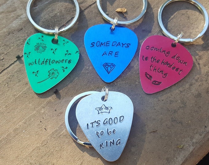 Custom text guitar pick keychains or necklaces
