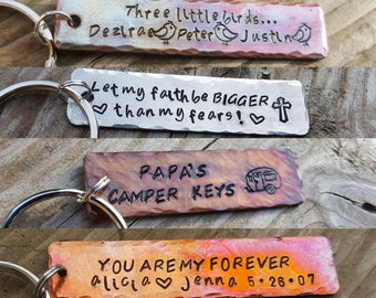 Personalized Metal Key Chains or Necklace. Custom Hand Stamped Hammered. Coordinates, Name, Friends, Lyrics.