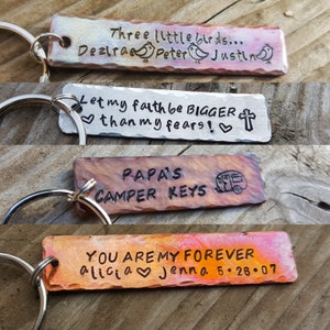 Personalized Metal Key Chains or Necklace. Custom Hand Stamped Hammered. Coordinates, Name, Friends, Lyrics.