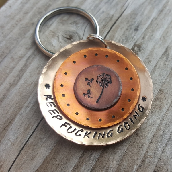 Keep Fucking Going Necklace, Bracelets, Keychains, curse word cussing jewelry hammered mixed metal