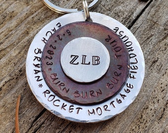 Custom 3 tier metal keychains or necklaces. saying of your choice