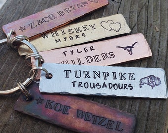 Custom keychains, band names, singers