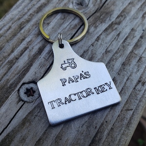 Cow tag Tractor keychain custom text