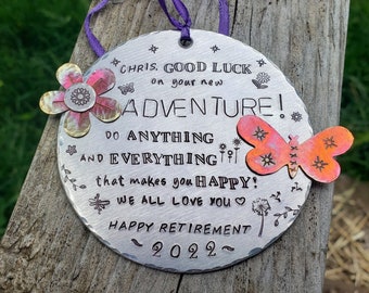 Retirement gift ornament, custom, personalized, mountains, sunshine. Can be made to say whatever you'd like