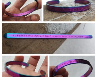 Rainbow Custom Metal Cuff Bracelet Hand Stamped Hammered