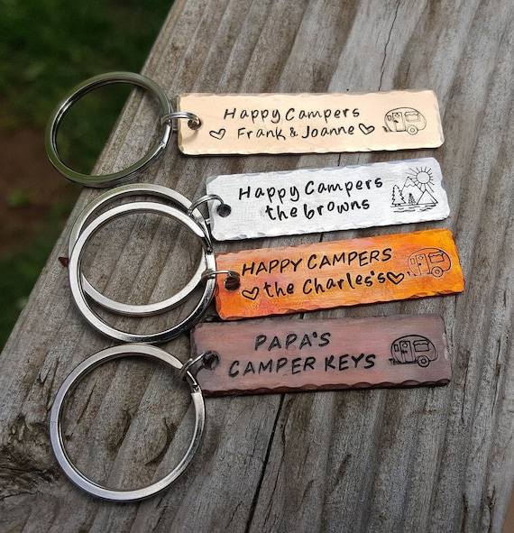 Happy camper keychain. Trailer keys camping rv adventure