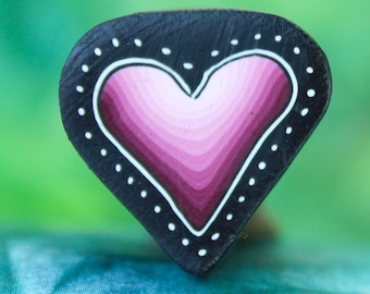 Large Raspberry-pink Polymer Clay Heart Cane  ()
