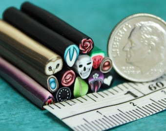 Very Tiny Set of 13 ITTY-BITTY 1-inch Polymer Clay Canes (36ee)