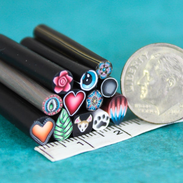 Set of 12 ITTY-BITTY 1-inch Polymer Clay Canes (31bb)