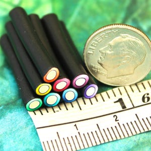 Very Tiny Set of 8 ITTY-BITTY 1-inch length Polymer Clay Canes, translucent center (4C) "All You Ever Wanted" cane series