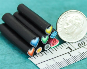 Very Tiny Set of 8 ITTY-BITTY 1-inch Polymer Clay Canes (6bb)