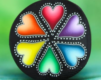 Medium Polymer Clay Rainbow Heart Circle Cane (4D)