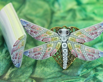 Medium Translucent Background Polymer Clay Rainbow Dragonfly Wing Cane (21aa) example project shown, not included