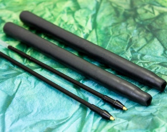 Set of 2 Pens Covered with Raw/Unbaked Black Polymer Clay