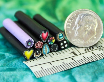 Very Tiny Set of 10 ITTY-BITTY 1-inch Polymer Clay Canes (9ee)