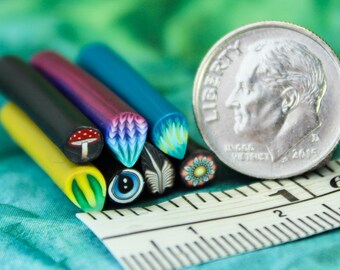 Very Tiny Set of 7 ITTY-BITTY 1-inch Polymer Clay Canes (11aa)