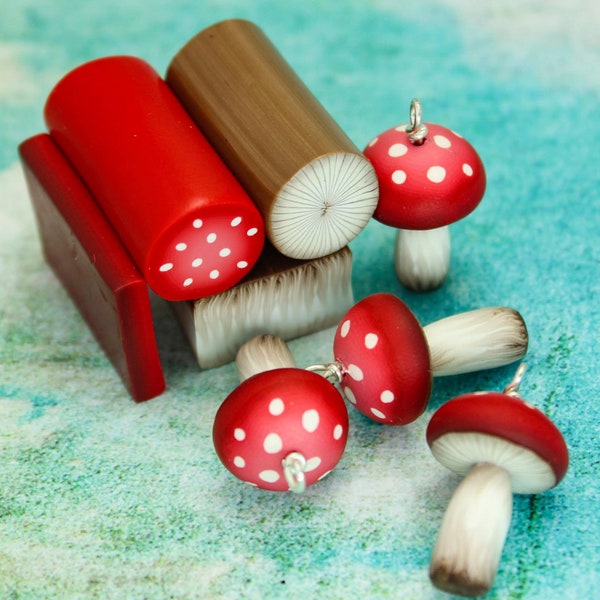 Small Economy 1-inch length Polymer Clay Red Mushroom 3D Cane Kit (6aa) Example projects shown, not included