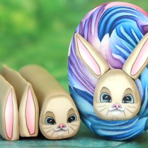 Bunny Rabbit Polymer Clay Cane Kit, set of 3 canes (28A) example project shown, not included