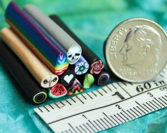 Very Tiny Set of 11 ITTY-BITTY 1-inch Polymer Clay Canes (1aa)