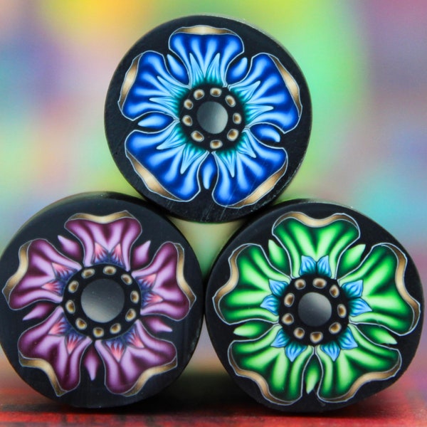 Set of 3 Small Polymer Clay Flower Canes - green, blue, and purple (8bb)