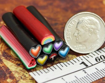 Very Tiny Set of 8 ITTY-BITTY 1-inch Polymer Clay Canes (16aa)