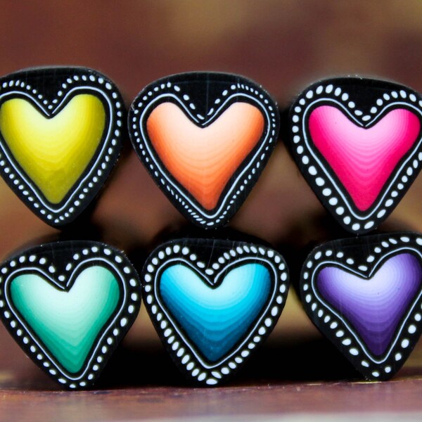 Set of 6: Rainbow of Polymer Clay MINI Heart Canes (49ee)