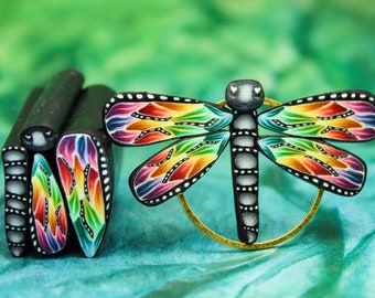 Small Polymer Clay Cane Dragonfly Kit, Economy 1-inch length, set of 4 canes (20ee) example projects shown,not included."Happy Heart" series
