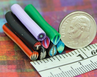 Very Tiny Set of 8 ITTY-BITTY 1-inch Polymer Clay Canes (8cc)