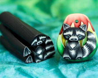 30% Off SALE, VERY TINY Economy 1-inch length Raccoon Kit -Set of 5 Polymer Clay Canes (example project shown, not included) 28aa