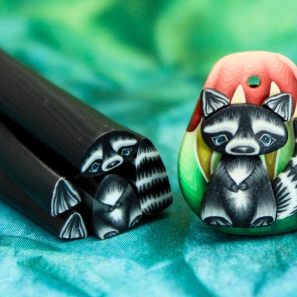 30% Off SALE, VERY TINY Economy 1-inch length Raccoon Kit -Set of 5 Polymer Clay Canes (example project shown, not included) 28aa