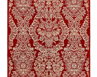 Hand-Knotted Afghan Wool & Bamboo Silk Rug, 5x8 ft, Oriental Red