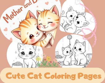 Kawaii Cat Coloring Pages: Fun Kids Activity (Digital Download)