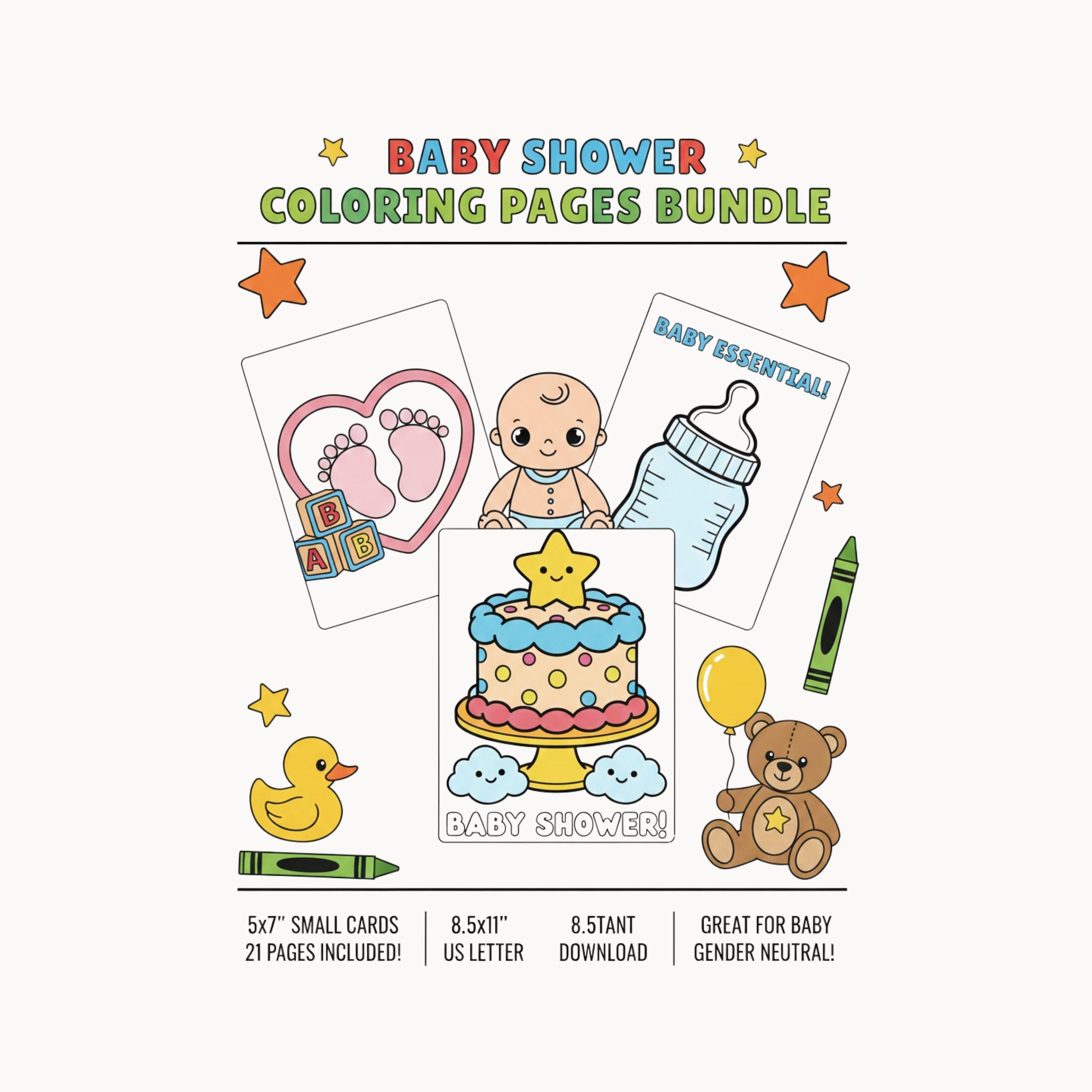 Baby Shower Coloring Pages Printable Bundle - Etsy