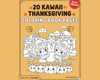 Kawaii Thanksgiving-kleurboek – 20 afdrukbare pagina's (pdf)