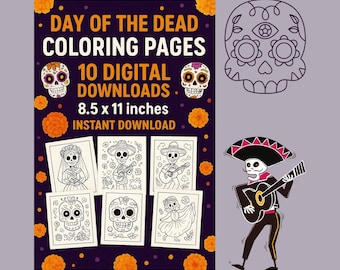 Day of the Dead Coloring Pages | Sugar Skulls, Skeletons (PDF Pattern)