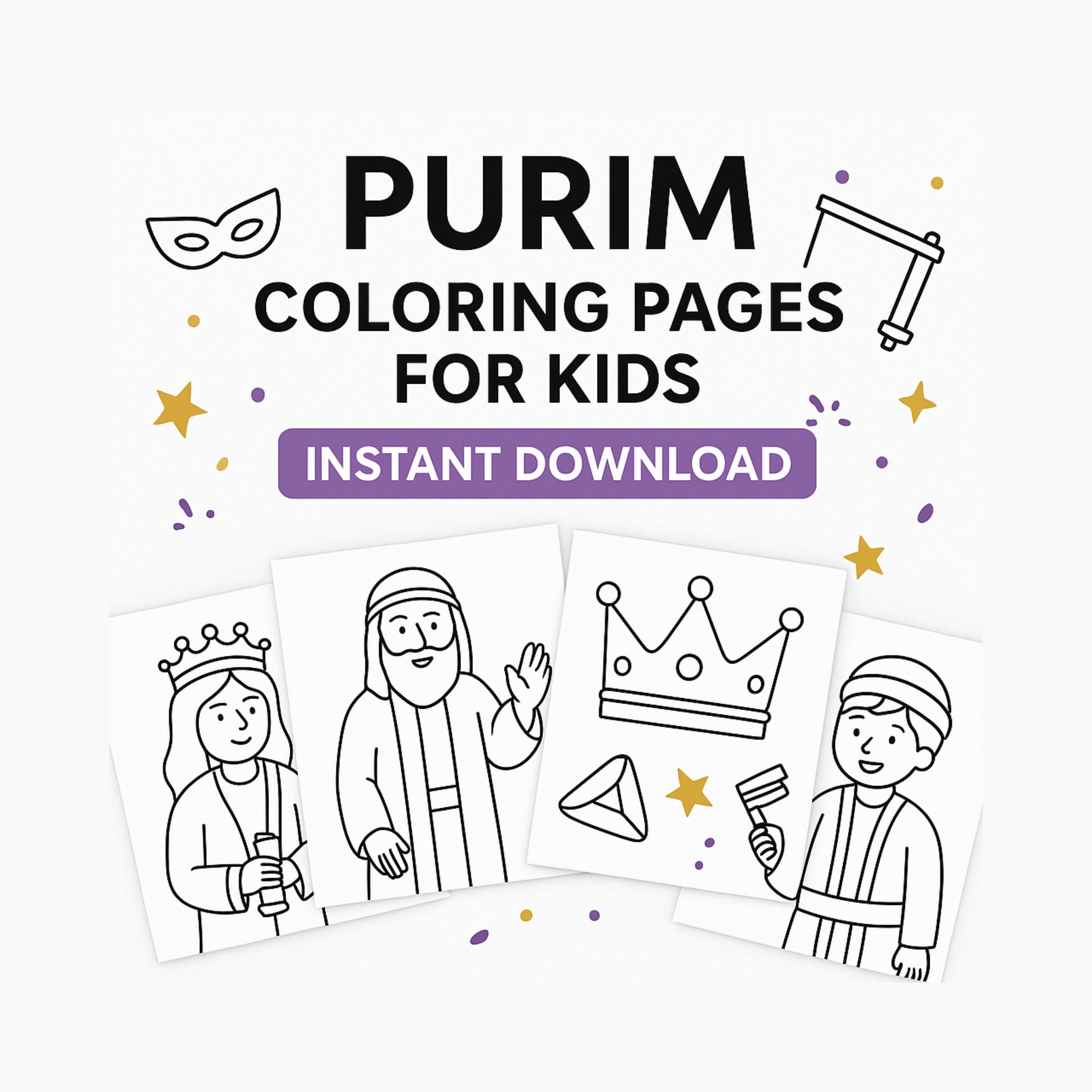 Purim Worksheets.pdf Purim Coloring Pages for Kids, Queen Esther Story Activity Book, Jewish ...