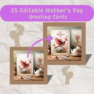 25 cartes modifiables pour la fête des mères – téléchargement immédiat, modèles imprimables de 5 x 5 pouces, carte de voeux personnalisable pour maman et grand-mère