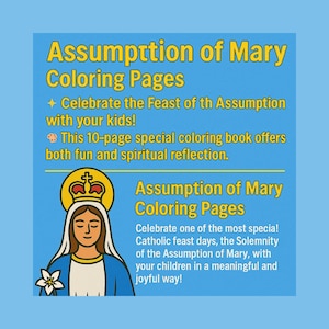 Assumption of Mary Coloring Pages | Catholic Feast Day Printable | Virgin Mary Religious Coloring Book for Kids PDF