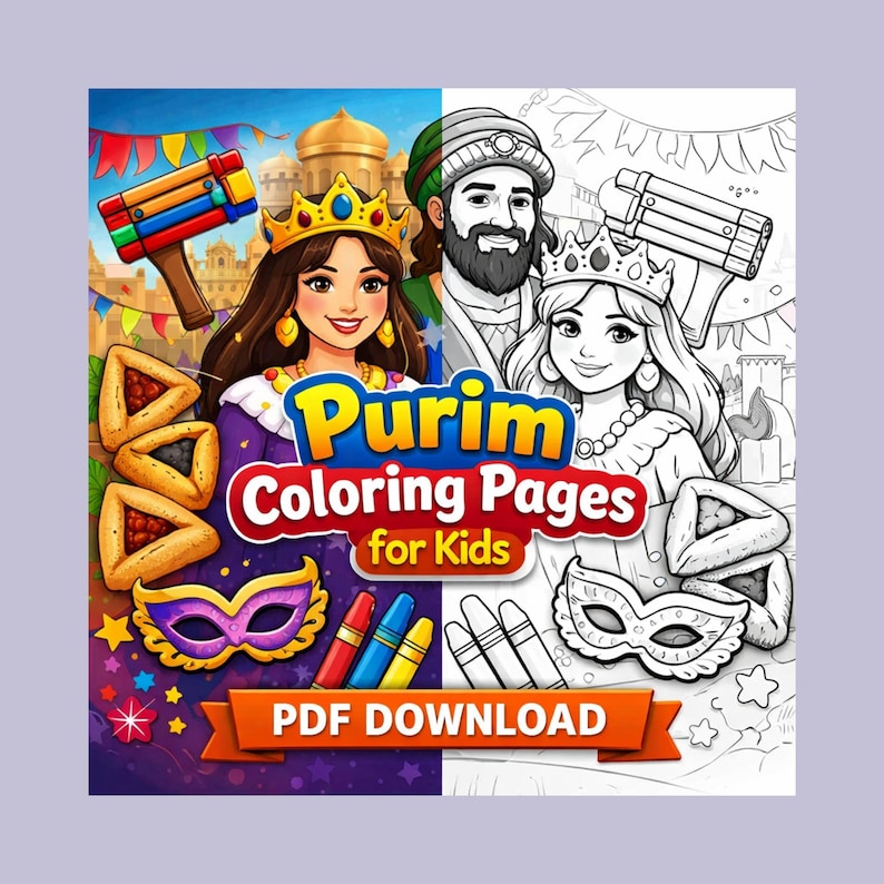 Purim Worksheets.pdf Purim Coloring Pages for Kids PDF - Etsy