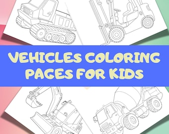 Páginas para colorear de vehículos: Camiones de construcción, con IA (Descarga digital)