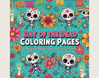 Day of the Dead Sugar Skull Coloring Pages | 10 Printable Kids Sheets (Digital Download PDF)