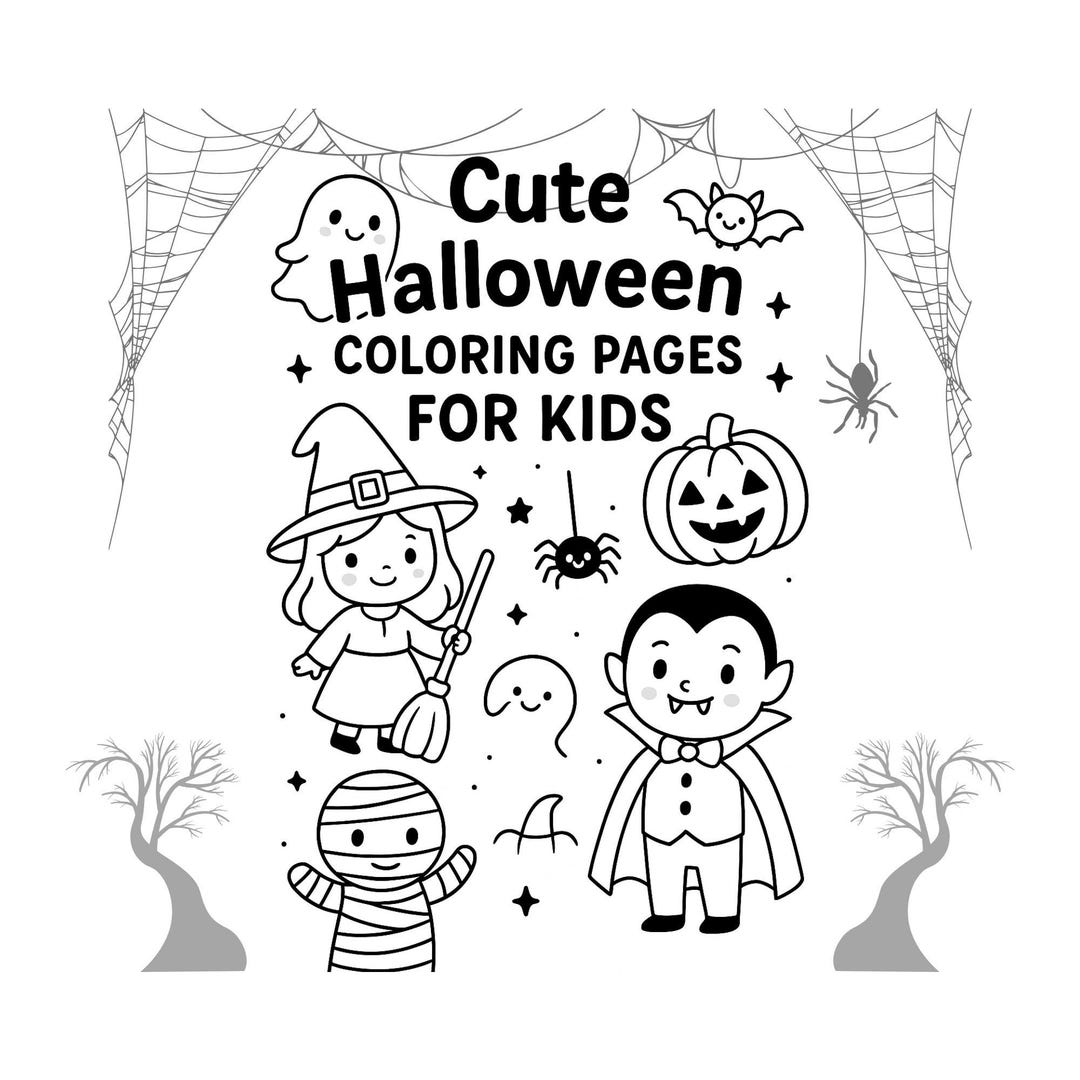 Cute Halloween Coloring Pages for Kids – 20 Spooky Designs (digital ...