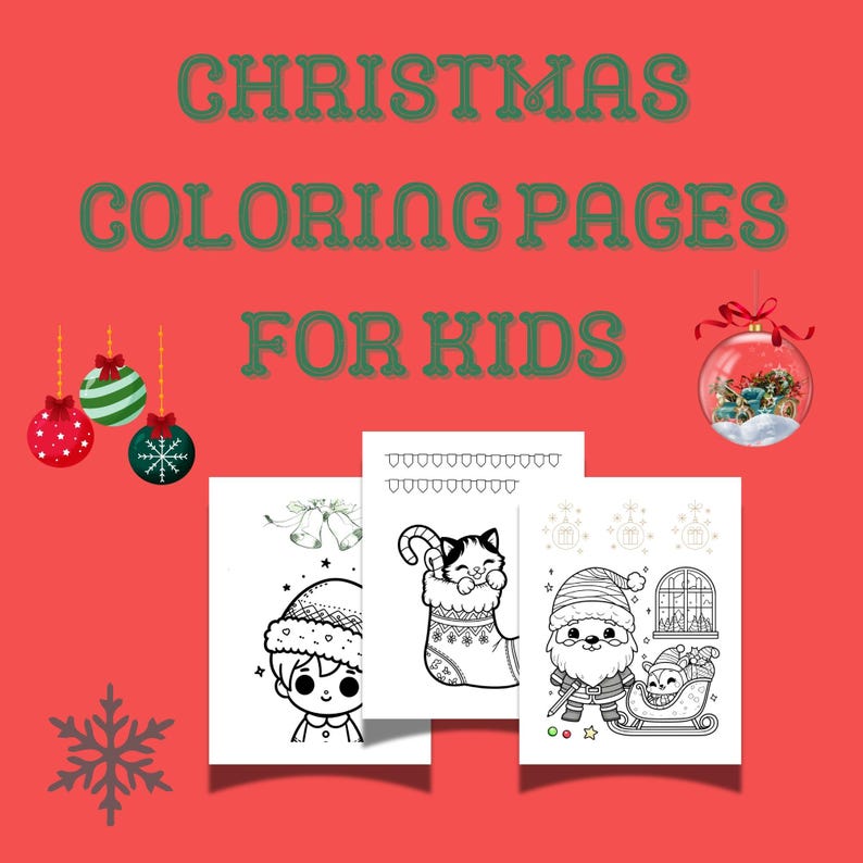 Cute Christmas Coloring Pages for 3-7 Ages Kids to Digital and Instant ...