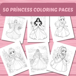 Princess Coloring Pages For Kids, 50 Coloring Pages, Princess Coloring Sheet, Princess Coloring Book, Girl Coloring Pages, Coloring for Kids