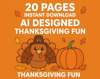 Målarbok för Thanksgiving: 20 sidor med kalkon och pumpa (digital nedladdning)