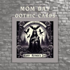 Tarjetas góticas para el Día de la Madre: 20 impresiones de 5x5 con diseño de IA, 300 DPI, PDF, PNG, JPG, imprimibles y compartibles, descarga instantánea.