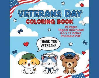 Veterans Day Coloring Pages: Kawaii Military Heroes (Digital Download)