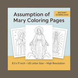 Assumption of Mary Coloring Pages | Catholic Feast Day Printable | Virgin Mary Religious Coloring Book for Kids PDF
